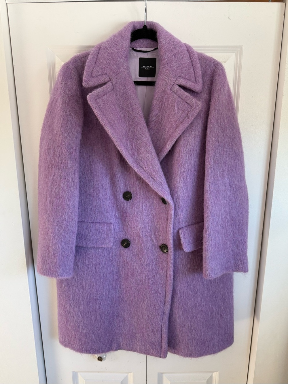 Weekend Max Mara Lavender Double-Breasted Fuzzy Wool Coat